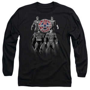 AN OFFCIALLY LICENSED JLA SHADES OF GRAY MEN'S LONG SLEEVE T-SHIRT BLACK
