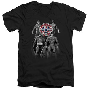 AN OFFCIALLY LICENSED JLA SHADES OF GRAY MEN'S V-NECK T-SHIRT BLACK