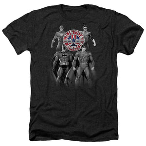 AN OFFCIALLY LICENSED JLA SHADES OF GRAY MEN'S HEATHER T-SHIRT CHARCOAL