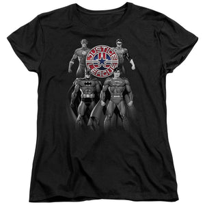 AN OFFCIALLY LICENSED JLA SHADES OF GRAY WOMEN'S REGULAR FIT T-SHIRT BLACK