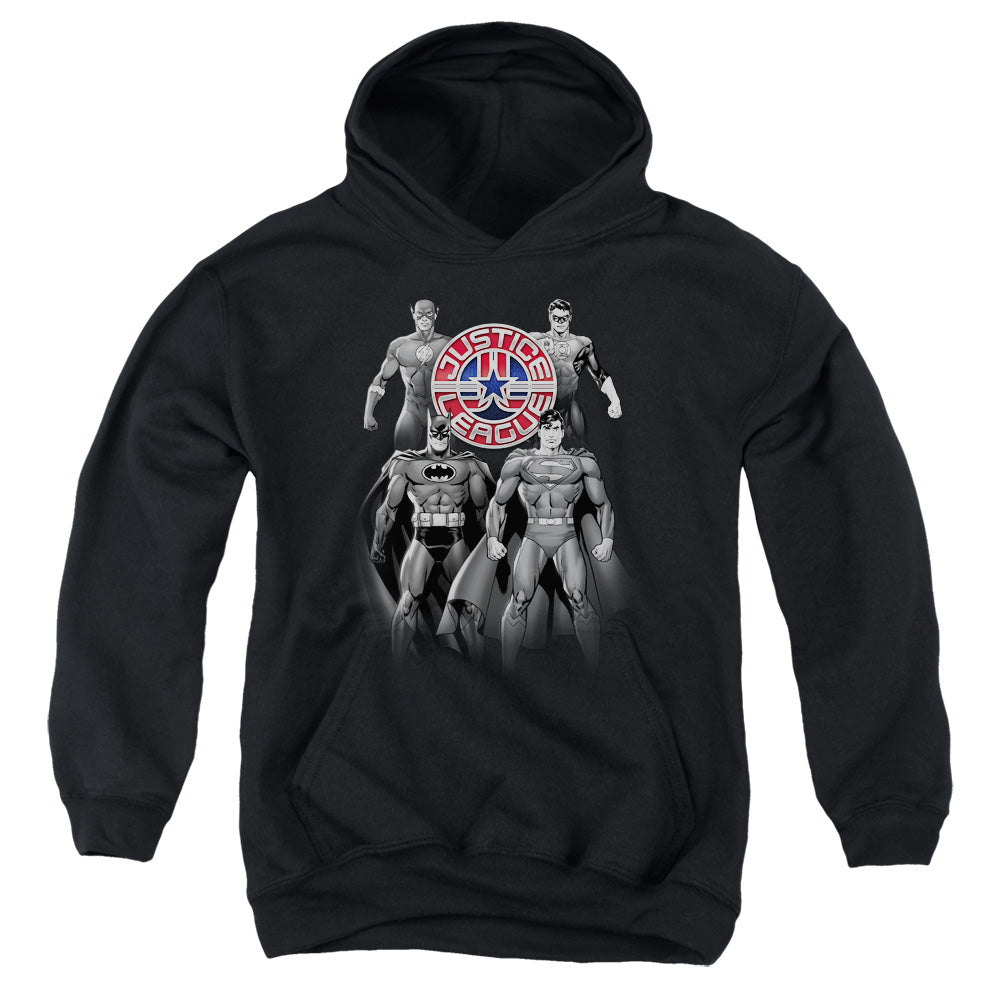 AN OFFCIALLY LICENSED JLA SHADES OF GRAY YOUTH HOODIE BLACK