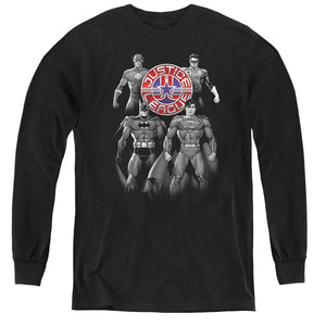 AN OFFCIALLY LICENSED JLA SHADES OF GRAY YOUTH LONG SLEEVE T-SHIRT BLACK