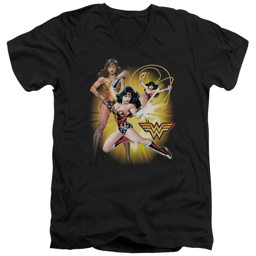 AN OFFCIALLY LICENSED JLA WONDER WOMAN MEN'S V-NECK T-SHIRT BLACK
