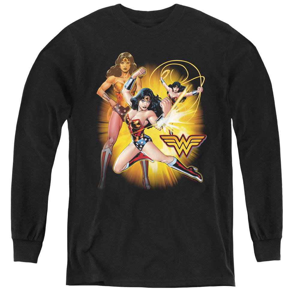 AN OFFCIALLY LICENSED JLA WONDER WOMAN YOUTH LONG SLEEVE T-SHIRT BLACK