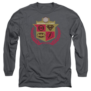 AN OFFCIALLY LICENSED JLA DEFENDERS MEN'S LONG SLEEVE T-SHIRT CHARCOAL