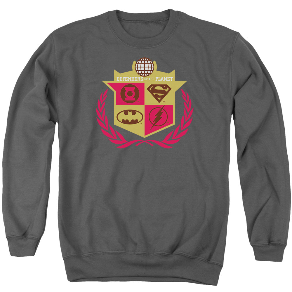 AN OFFCIALLY LICENSED JLA DEFENDERS ADULT UNISEX CREWNECK SWEATSHIRT CHARCOAL