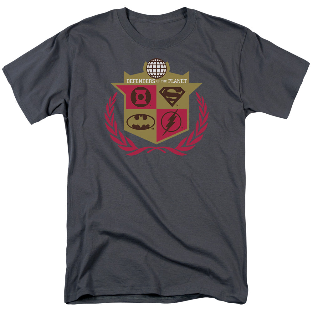AN OFFCIALLY LICENSED JLA DEFENDERS MEN'S REGULAR FIT T-SHIRT CHARCOAL