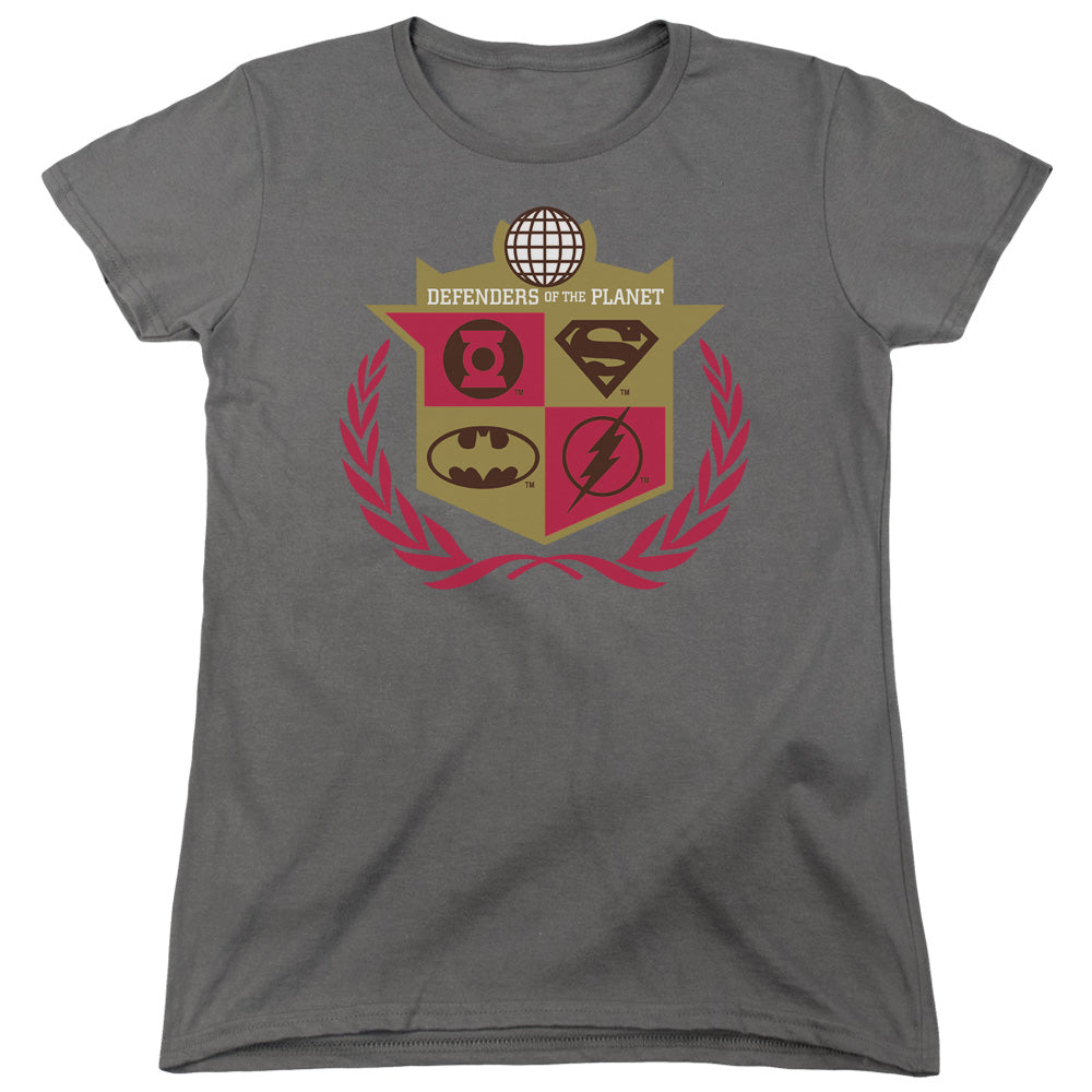 AN OFFCIALLY LICENSED JLA DEFENDERS WOMEN'S REGULAR FIT T-SHIRT CHARCOAL
