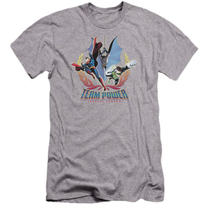 AN OFFCIALLY LICENSED JLA TEAM POWER MEN'S PREMIUM SLIM FIT T-SHIRT ATHLETIC HEATHER