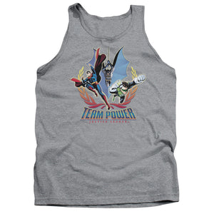 AN OFFCIALLY LICENSED JLA TEAM POWER ADULT UNISEX TANK TOP ATHLETIC HEATHER