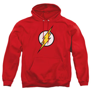 AN OFFCIALLY LICENSED JLA FLASH LOGO ADULT UNISEX PULLOVER HOODIE RED