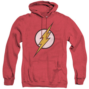 AN OFFCIALLY LICENSED JLA FLASH LOGO ADULT UNISEX HEATHER PULLOVER HOODIE RED
