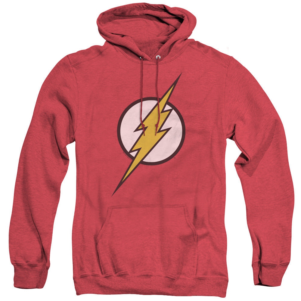 AN OFFCIALLY LICENSED JLA FLASH LOGO ADULT UNISEX HEATHER PULLOVER HOODIE RED
