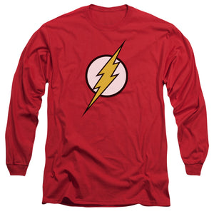 AN OFFCIALLY LICENSED JLA FLASH LOGO MEN'S LONG SLEEVE T-SHIRT RED