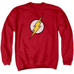 AN OFFCIALLY LICENSED JLA FLASH LOGO ADULT UNISEX CREWNECK SWEATSHIRT RED