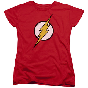 AN OFFCIALLY LICENSED JLA FLASH LOGO WOMEN'S REGULAR FIT T-SHIRT RED