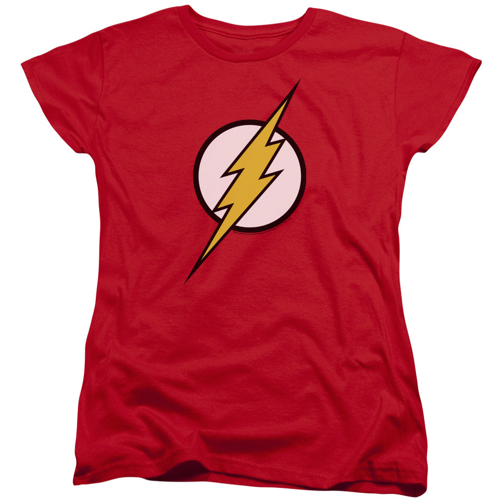 AN OFFCIALLY LICENSED JLA FLASH LOGO WOMEN'S REGULAR FIT T-SHIRT RED