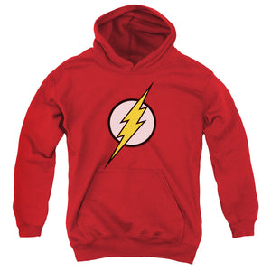 AN OFFCIALLY LICENSED JLA FLASH LOGO YOUTH HOODIE RED