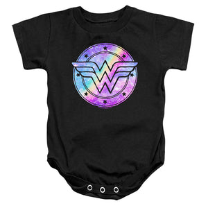 AN OFFCIALLY LICENSED DC WONDER WOMAN UNICORN GALAXY WONDER BABY BODYSUIT BLACK