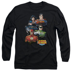 AN OFFCIALLY LICENSED JLA GROUP PORTRAIT MEN'S LONG SLEEVE T-SHIRT BLACK