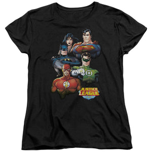 AN OFFCIALLY LICENSED JLA GROUP PORTRAIT WOMEN'S REGULAR FIT T-SHIRT BLACK