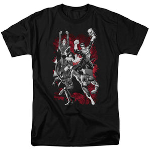 AN OFFCIALLY LICENSED JLA JLA EXPLOSION MEN'S REGULAR FIT T-SHIRT BLACK