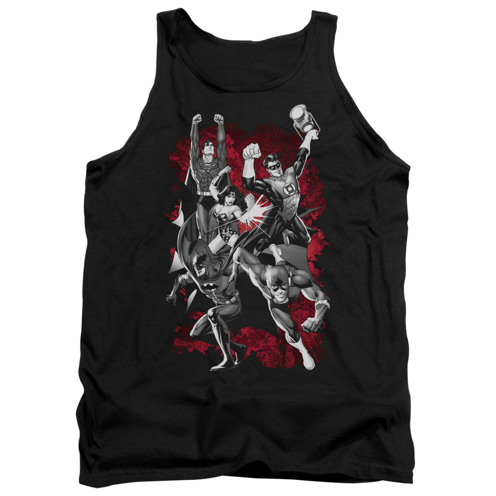 AN OFFCIALLY LICENSED JLA JLA EXPLOSION ADULT UNISEX TANK TOP BLACK