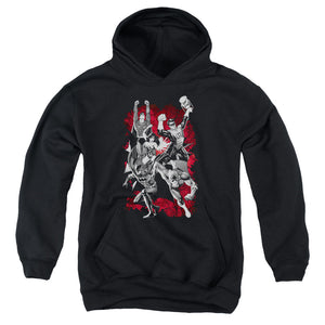 AN OFFCIALLY LICENSED JLA JLA EXPLOSION YOUTH HOODIE BLACK