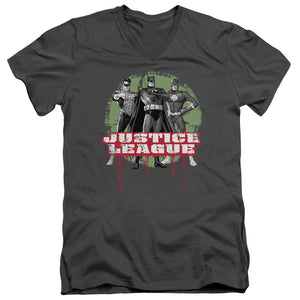 AN OFFCIALLY LICENSED JLA JLA TRIO MEN'S V-NECK T-SHIRT CHARCOAL