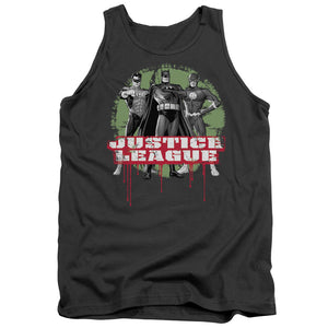 AN OFFCIALLY LICENSED JLA JLA TRIO ADULT UNISEX TANK TOP CHARCOAL