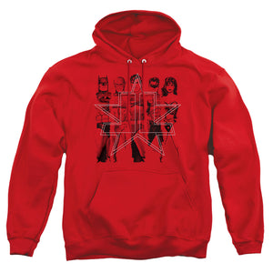AN OFFCIALLY LICENSED JLA FIVE STARS ADULT UNISEX PULLOVER HOODIE RED