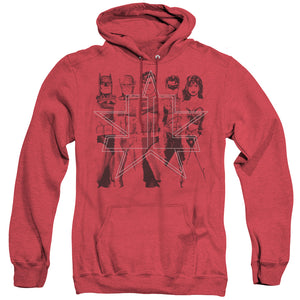 AN OFFCIALLY LICENSED JLA FIVE STARS ADULT UNISEX HEATHER PULLOVER HOODIE RED