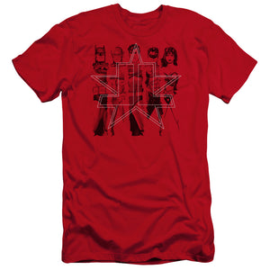 AN OFFCIALLY LICENSED JLA FIVE STARS MEN'S PREMIUM SLIM FIT T-SHIRT RED