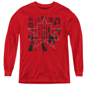 AN OFFCIALLY LICENSED JLA FIVE STARS YOUTH LONG SLEEVE T-SHIRT RED