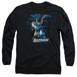 AN OFFCIALLY LICENSED JLA BATMAN BLUE & GRAY MEN'S LONG SLEEVE T-SHIRT BLACK