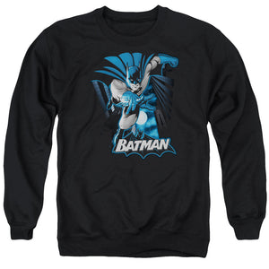 AN OFFCIALLY LICENSED JLA BATMAN BLUE & GRAY ADULT UNISEX CREWNECK SWEATSHIRT BLACK