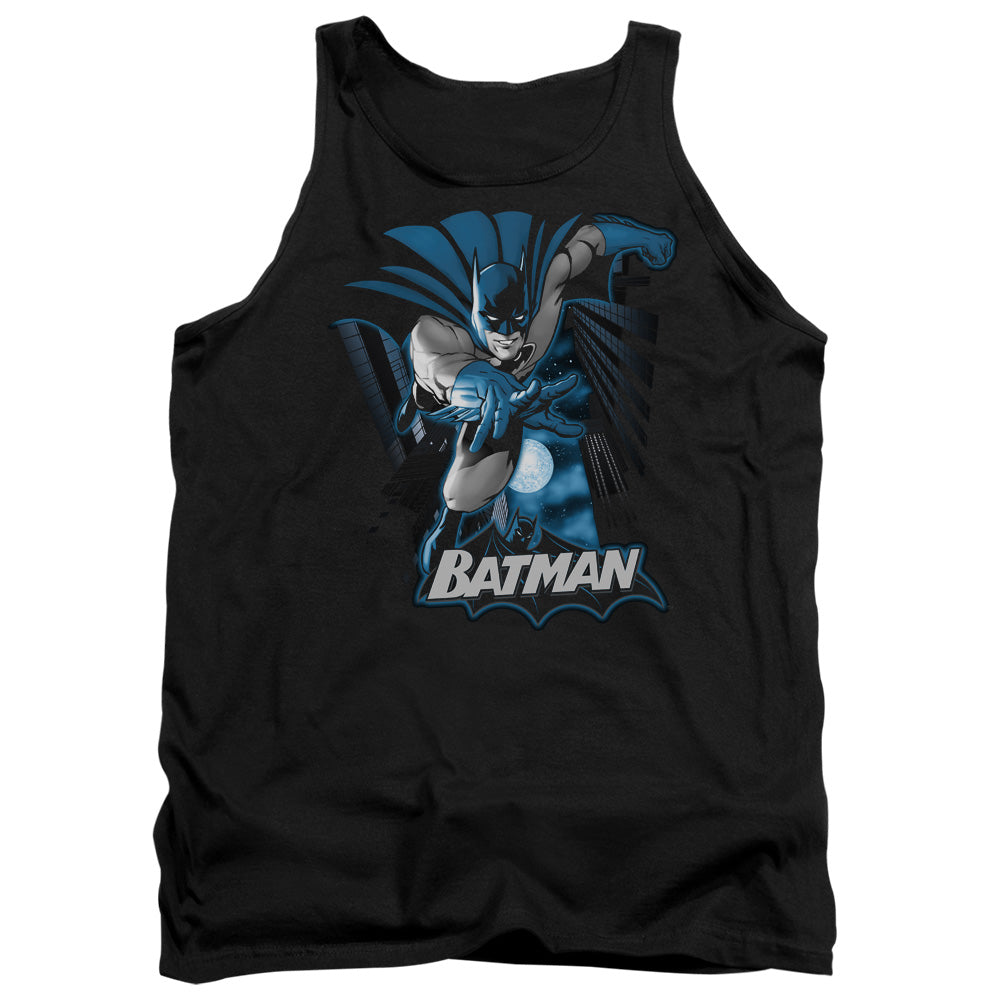 AN OFFCIALLY LICENSED JLA BATMAN BLUE & GRAY ADULT UNISEX TANK TOP BLACK