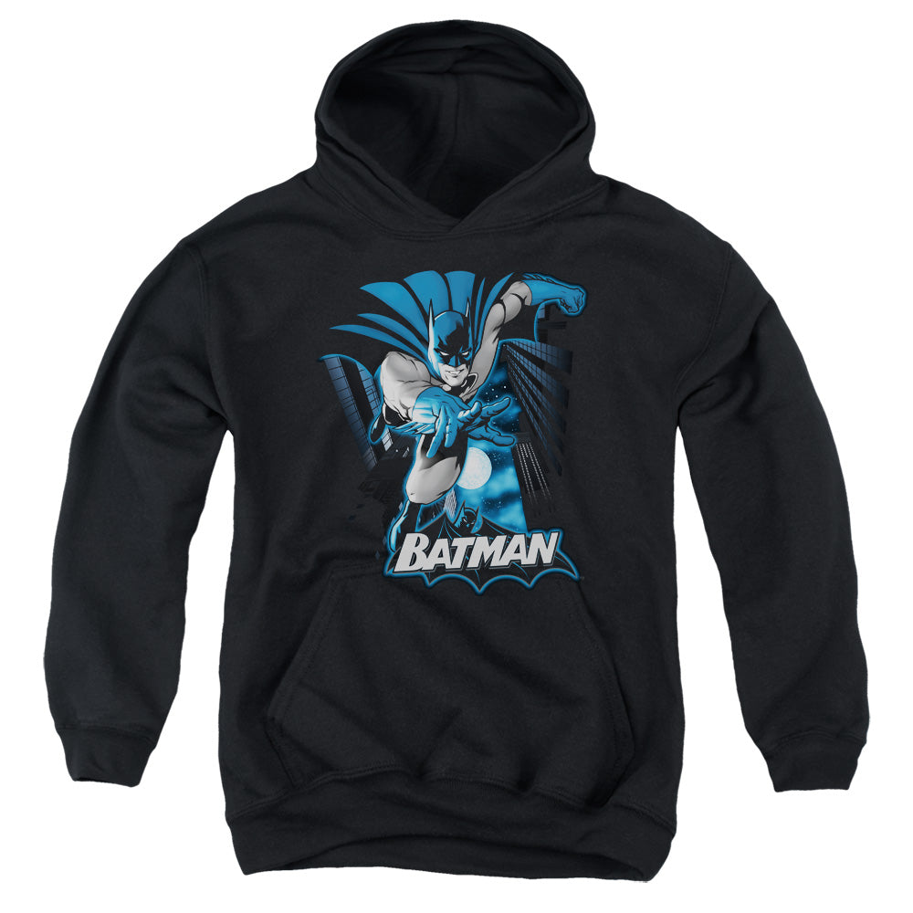 AN OFFCIALLY LICENSED JLA BATMAN BLUE & GRAY YOUTH HOODIE BLACK