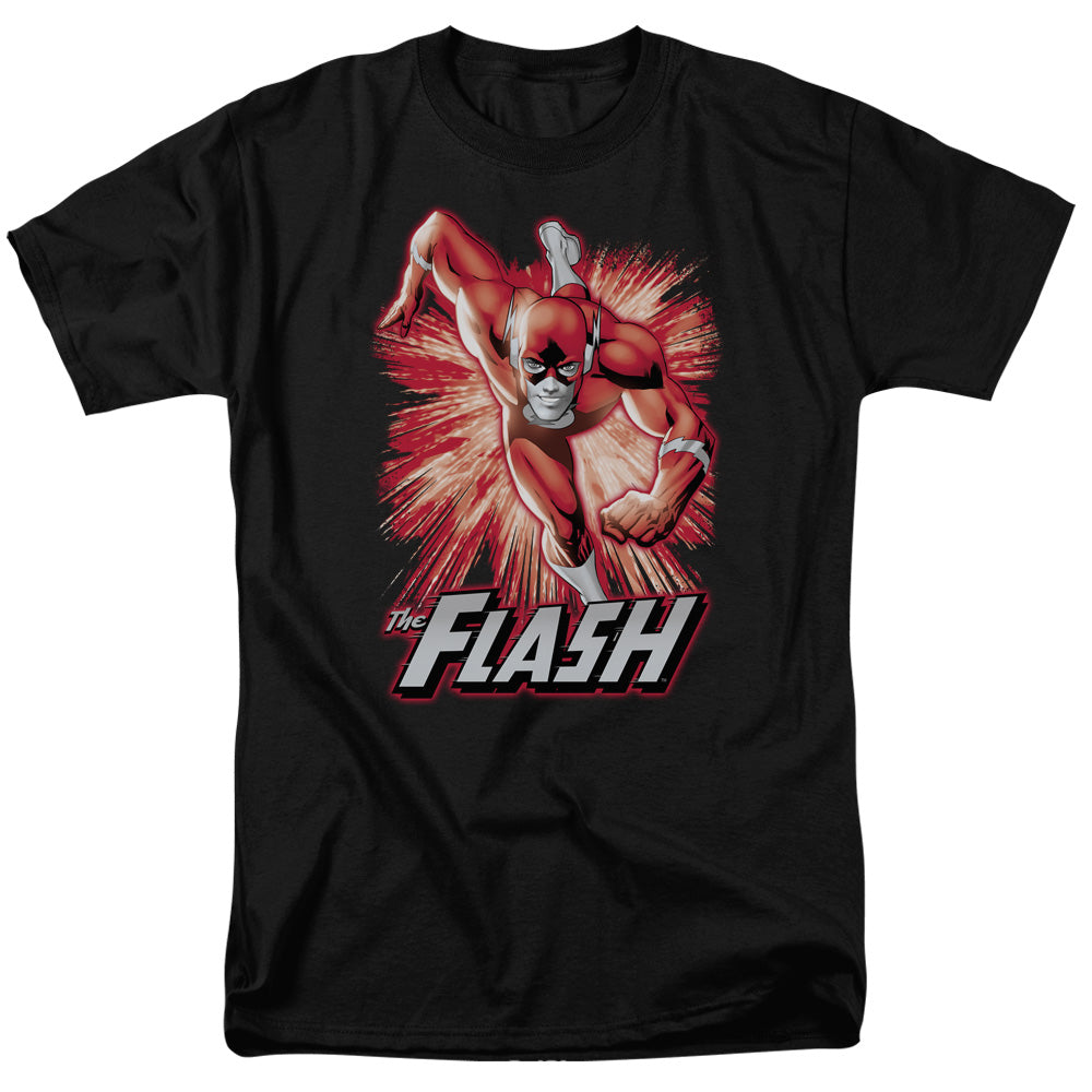AN OFFCIALLY LICENSED JLA FLASH RED & GRAY MEN'S REGULAR FIT T-SHIRT BLACK