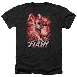 AN OFFCIALLY LICENSED JLA FLASH RED & GRAY MEN'S HEATHER T-SHIRT CHARCOAL