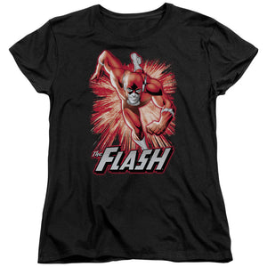 AN OFFCIALLY LICENSED JLA FLASH RED & GRAY WOMEN'S REGULAR FIT T-SHIRT BLACK