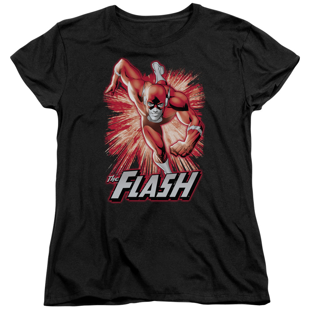 AN OFFCIALLY LICENSED JLA FLASH RED & GRAY WOMEN'S REGULAR FIT T-SHIRT BLACK