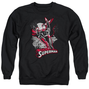 AN OFFCIALLY LICENSED JLA SUPERMAN RED & GRAY ADULT UNISEX CREWNECK SWEATSHIRT BLACK