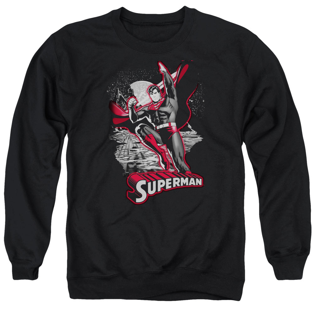 AN OFFCIALLY LICENSED JLA SUPERMAN RED & GRAY ADULT UNISEX CREWNECK SWEATSHIRT BLACK