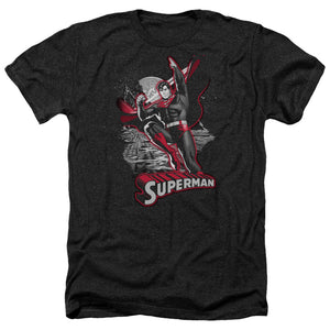 AN OFFCIALLY LICENSED JLA SUPERMAN RED & GRAY MEN'S HEATHER T-SHIRT CHARCOAL