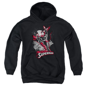 AN OFFCIALLY LICENSED JLA SUPERMAN RED & GRAY YOUTH HOODIE BLACK