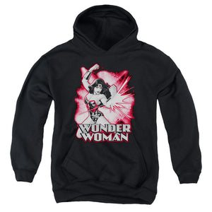 AN OFFCIALLY LICENSED JLA WONDER WOMAN RED AND GRAY YOUTH HOODIE BLACK