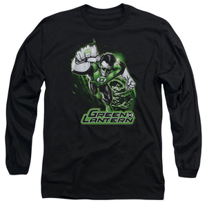AN OFFCIALLY LICENSED JLA GREEN LANTERN GREEN & GRAY MEN'S LONG SLEEVE T-SHIRT BLACK