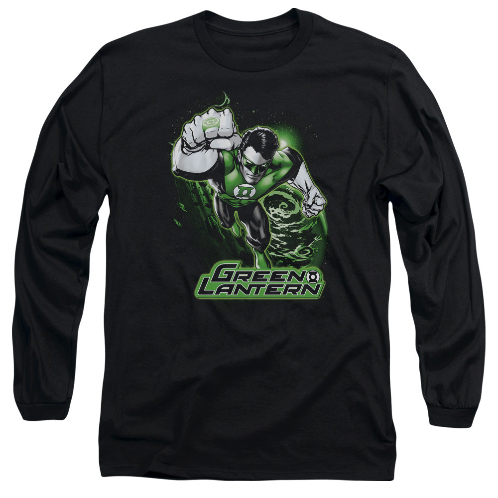 AN OFFCIALLY LICENSED JLA GREEN LANTERN GREEN & GRAY MEN'S LONG SLEEVE T-SHIRT BLACK