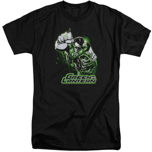 AN OFFCIALLY LICENSED JLA GREEN LANTERN GREEN & GRAY MEN'S TALL FIT T-SHIRT BLACK